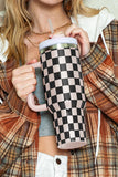 Blackish Green Checkered Print Handle Large Vacuum Cup 40OZ