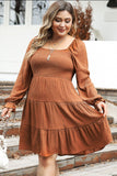 Plus Size Smocked Square Neck Tiered Dress