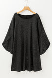 Black Plus Size Glitter Metallic Bell Sleeve Round Neck Mini Dress