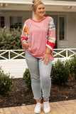 Plus Size Exposed Seam Printed Striped Round Neck Sweatshirt