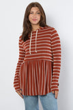 Be Stage Full Size Drawstring Striped Babydoll Hoodie