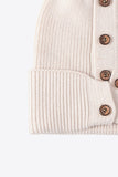 Button Detail Rib-Knit Cuff Beanie