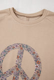 Pale Khaki Floral Peace Sign Graphic Washed Terry Plus Size Sweatshirt