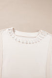 Beige Pearl Decor Crew Neck Half Sleeve Plus Size T Shirt