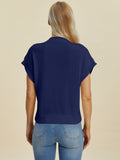 Double Take Full Size Mock Neck Short Sleeve Sweater