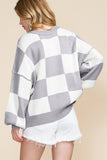 Green Checkered Bishop Sleeve Sweater