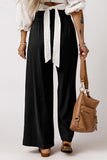 Brown Drawstring Elastic Waist Casual Wide Leg Pants