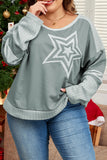 Star Round Neck Long Sleeve Plus Size Top