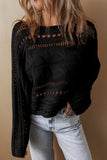 Smoke Gray Hollow-out Cable Knit Cropped Sweater