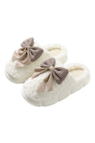 Camel Contrast Bowknot Applique Plush Winter Slippers (Bow Colors May Differ by Batch)