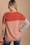 Green Color Block Long Sleeve Ribbed Loose Top