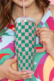 Blackish Green Checkered Print Handle Large Vacuum Cup 40OZ