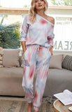 Cozy Tie-Dye Long Sleeve Round Neck Pajama Set for Women