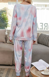 Cozy Tie-Dye Long Sleeve Round Neck Pajama Set for Women