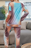 Cozy Tie-Dye Long Sleeve Round Neck Pajama Set for Women