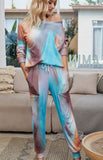 Cozy Tie-Dye Long Sleeve Round Neck Pajama Set for Women