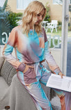 Cozy Tie-Dye Long Sleeve Round Neck Pajama Set for Women