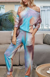 Cozy Tie-Dye Long Sleeve Round Neck Pajama Set for Women