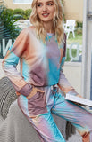 Cozy Tie-Dye Long Sleeve Round Neck Pajama Set for Women