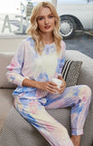 Cozy Tie-Dye Long Sleeve Round Neck Pajama Set for Women