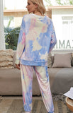 Cozy Tie-Dye Long Sleeve Round Neck Pajama Set for Women