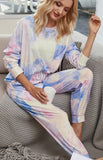 Cozy Tie-Dye Long Sleeve Round Neck Pajama Set for Women