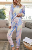 Cozy Tie-Dye Long Sleeve Round Neck Pajama Set for Women