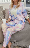 Cozy Tie-Dye Long Sleeve Round Neck Pajama Set for Women