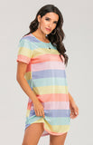 Women's Short Sleeve Rainbow Striped Loose T-Shirt Pyjama Sets