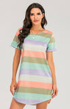 Women's Short Sleeve Rainbow Striped Loose T-Shirt Pyjama Sets