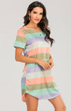 Women's Short Sleeve Rainbow Striped Loose T-Shirt Pyjama Sets