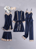 Women's Sexy Contrasting Color Lace Pajamas Five-Pieces Set