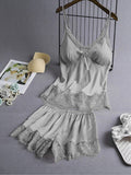 Women's solid color camisole lace pajama set