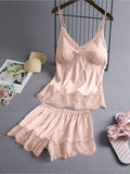 Women's solid color camisole lace pajama set