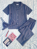 Women's solid color knitted casual pajamas three-piece set