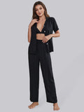 Women's solid color knitted casual pajamas three-piece set