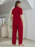 Women's solid color knitted casual pajamas three-piece set