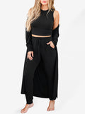 Women's Solid Color Knitted Jacket + Vest + Trousers Home Three Sets