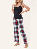 Women's Knitted Suspenders Plaid Trousers Homewear Set