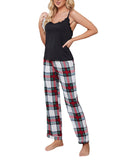 Women's Knitted Suspenders Plaid Trousers Homewear Set