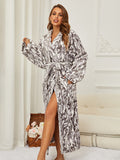 Women's printed lapel casual flannel robe bathrobe