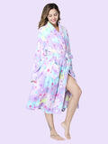 Women's printed lapel casual flannel robe bathrobe