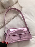 Fashion patent leather ladies baguette texture glossy underarm shoulder bag