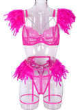 Sexy Lingerie-Lace Feather Sexy Lingerie Four-piece Set