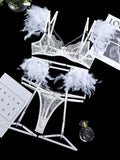 Sexy Lingerie-Lace Feather Sexy Lingerie Four-piece Set