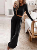 Women's Solid Color Knitted Casual Home Two-Piece Suit