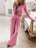 Women's Solid Color Knitted Casual Home Two-Piece Suit