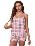 Women's Plaid Suspenders Short Pajama Pants Homewear Set