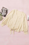 Women's V-Neck Lace Patchwork Solid Color Tie Loose Long Sleeve Chiffon Shirt