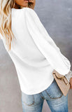 Women's V-Neck Lace Patchwork Solid Color Tie Loose Long Sleeve Chiffon Shirt